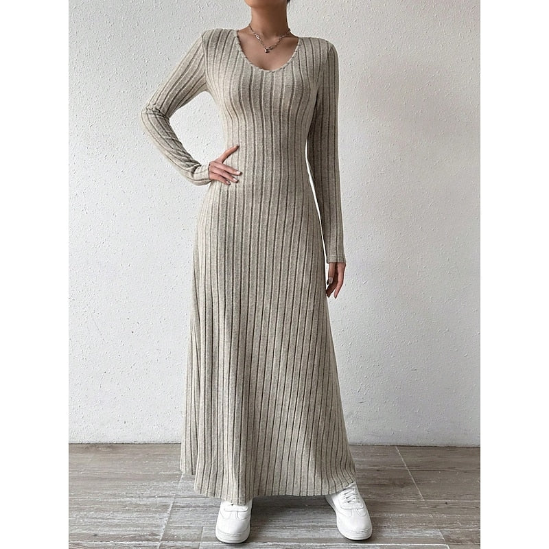 Ribbed Long-Sleeve Maxi Dress for Women