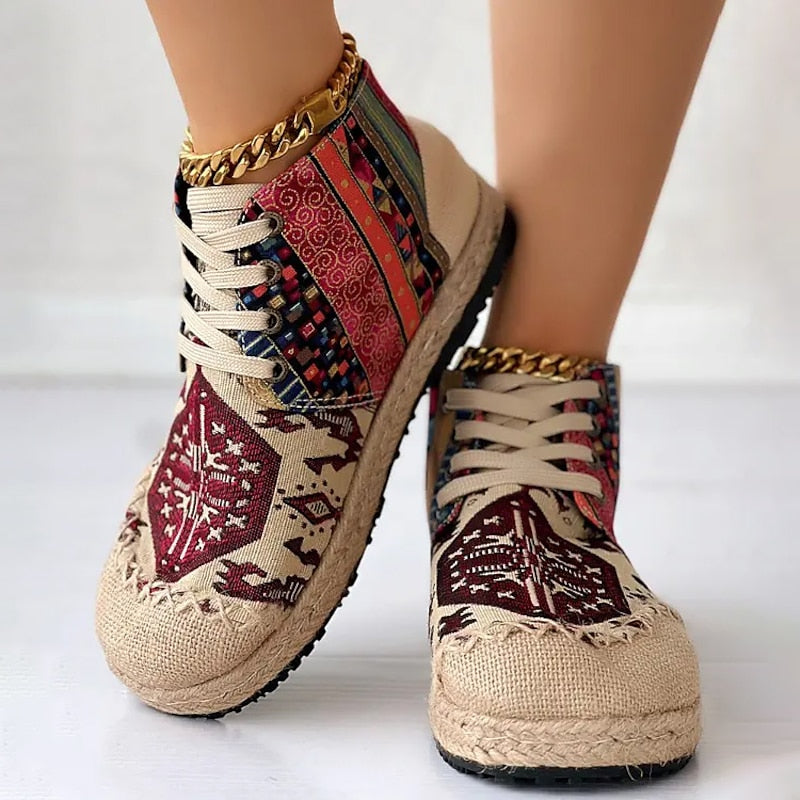Ladies Boho Patterned High-Top Sneakers