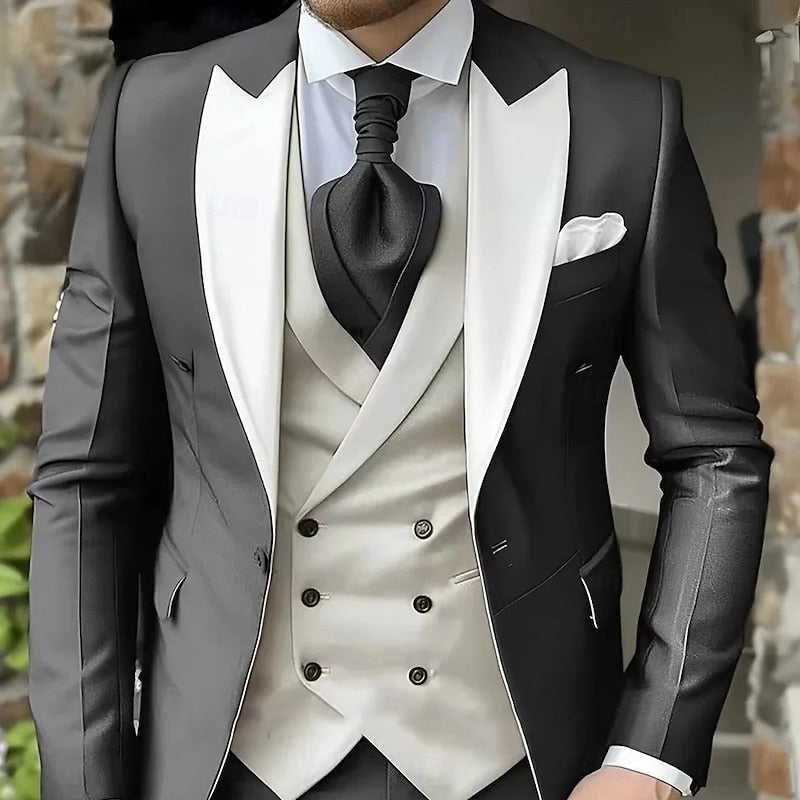 Tailored Peak-Lapel Three-Piece Set for Men, Plus Size