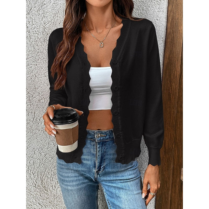 Scalloped Button-Front Cardigan for Women