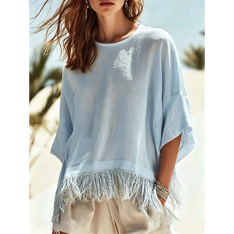 Fringe-Hem Relaxed Blouse for Women