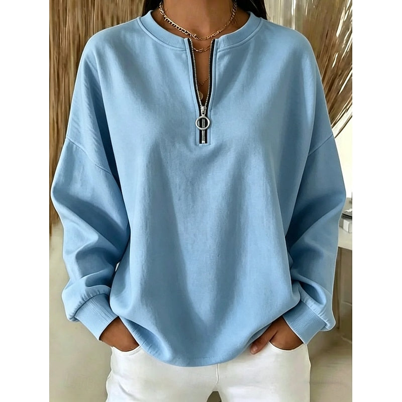 Quarter-Zip High-Neck Sweatshirt for Women, Plus Size
