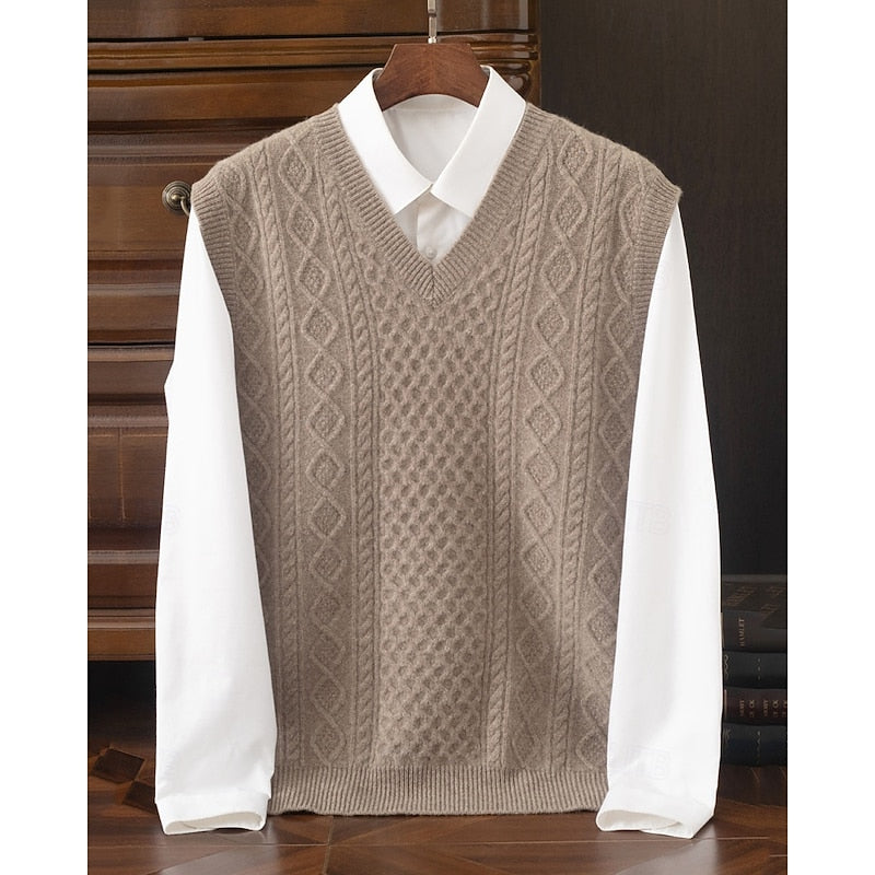 Cable-Textured V-Neck Sweater Vest for Men, Plus Size
