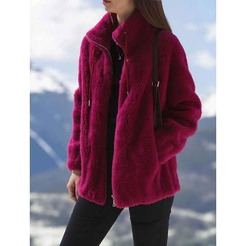 Cozy Zip-Up Coat for Women, Plus Size