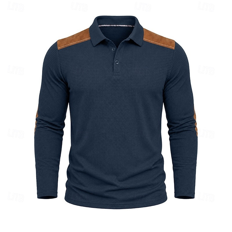 Men's Textured Colour Block Polo Shirt