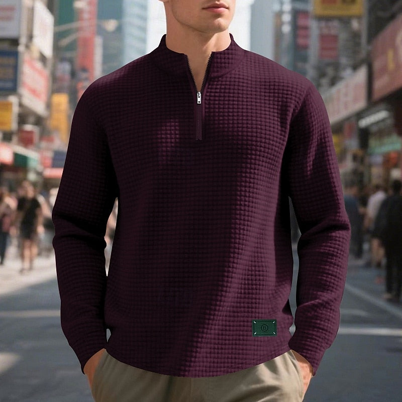 Quarter-Zip Textured Sweatshirt for Men, Plus Size