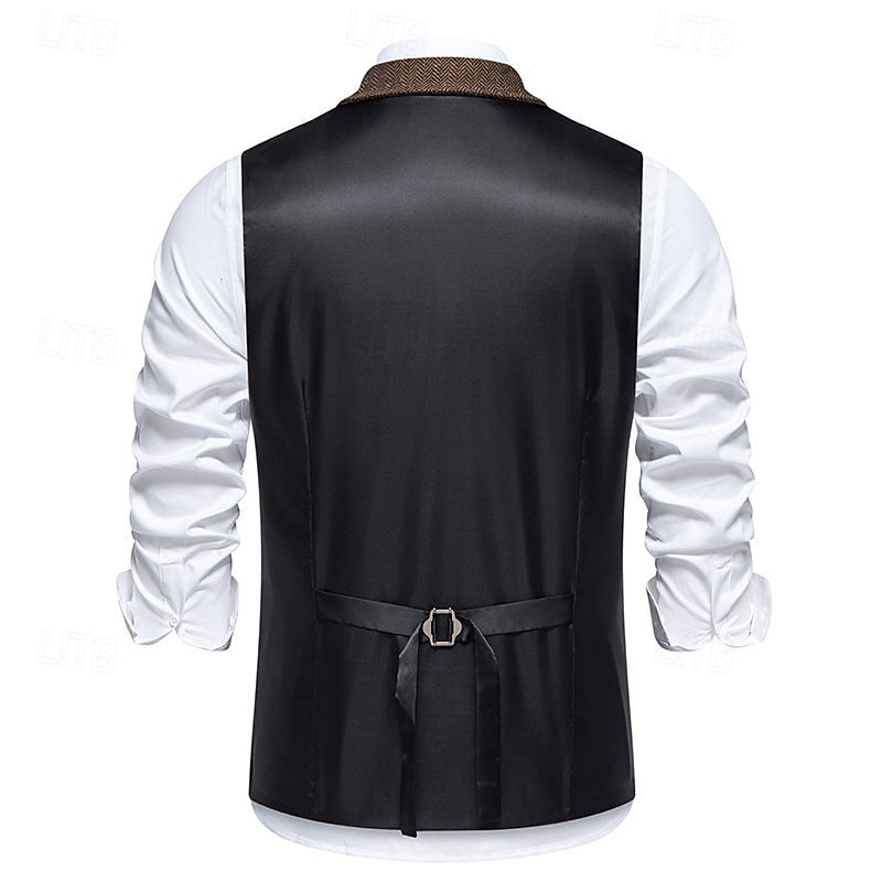 Double-Breasted Herringbone Waistcoat for Men