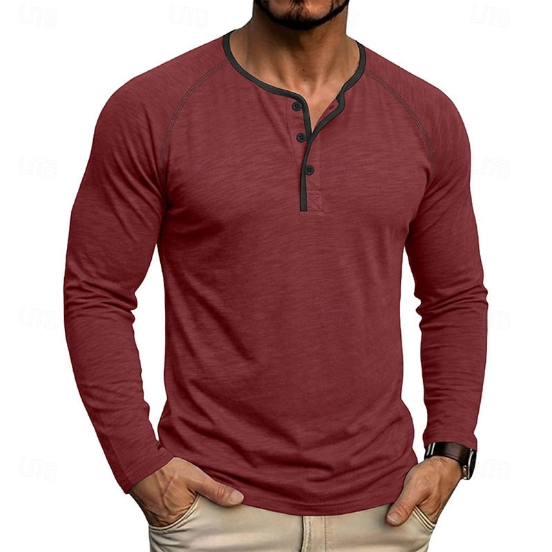 Button Henley Shirt for Men, Classic Style