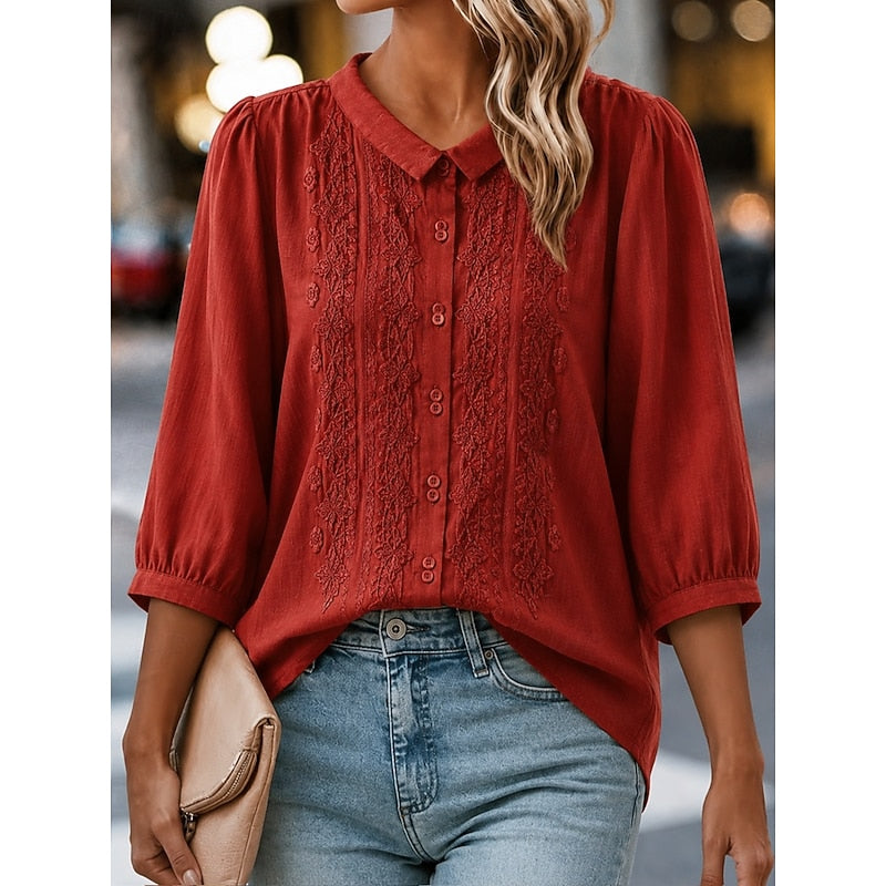 Embroidered Peter Pan Collar Blouse for Women
