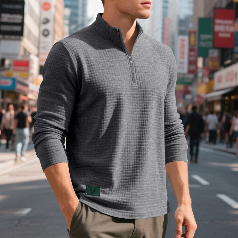 Quarter-Zip Textured Sweatshirt for Men, Plus Size