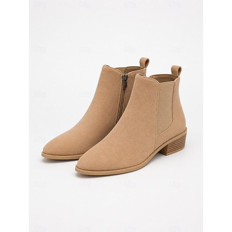 Ladies Pointed-Toe Block Heel Ankle Boots