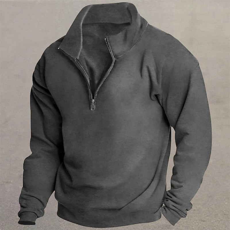Quarter-Zip Standing Collar Pullover for Men, Plus Size