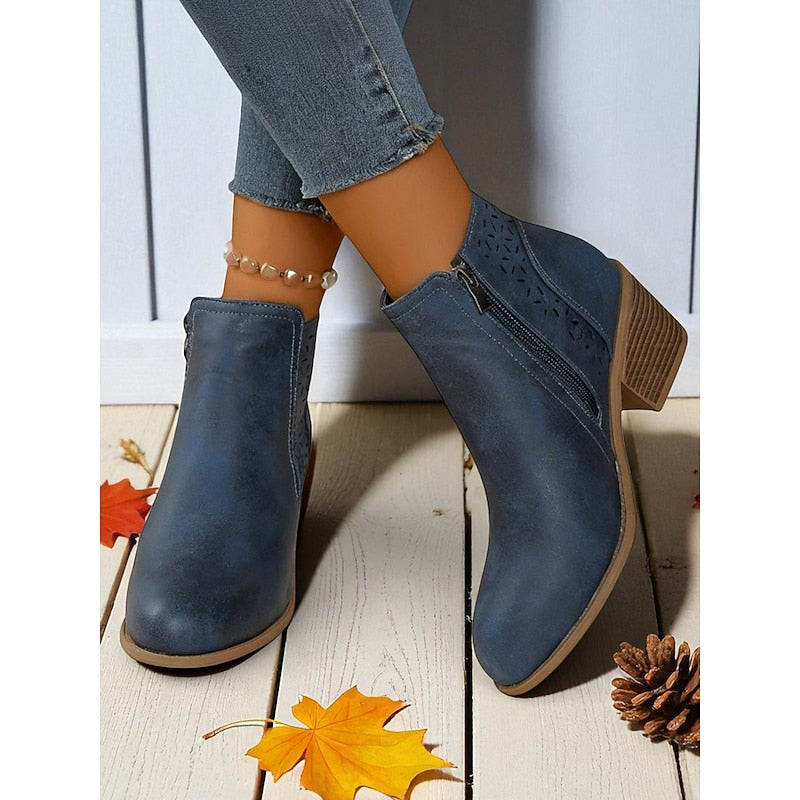 Ladies Cutout Low-Heel Ankle Boots