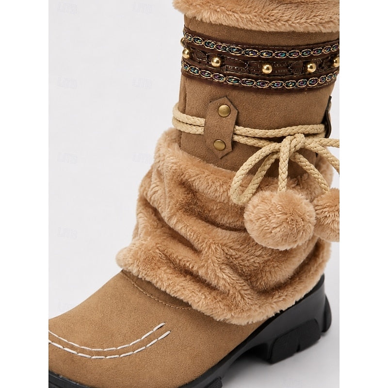 Boho Mid-Calf Winter Boots, Women's Cozy Fit