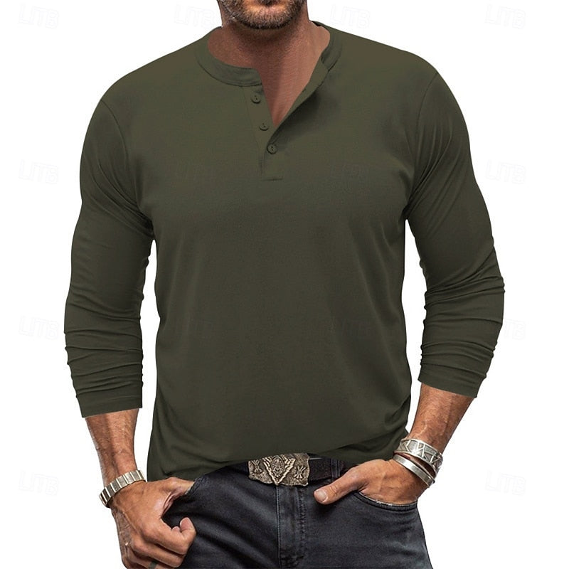 Classic Long-Sleeve Henley for Men, Plus Size