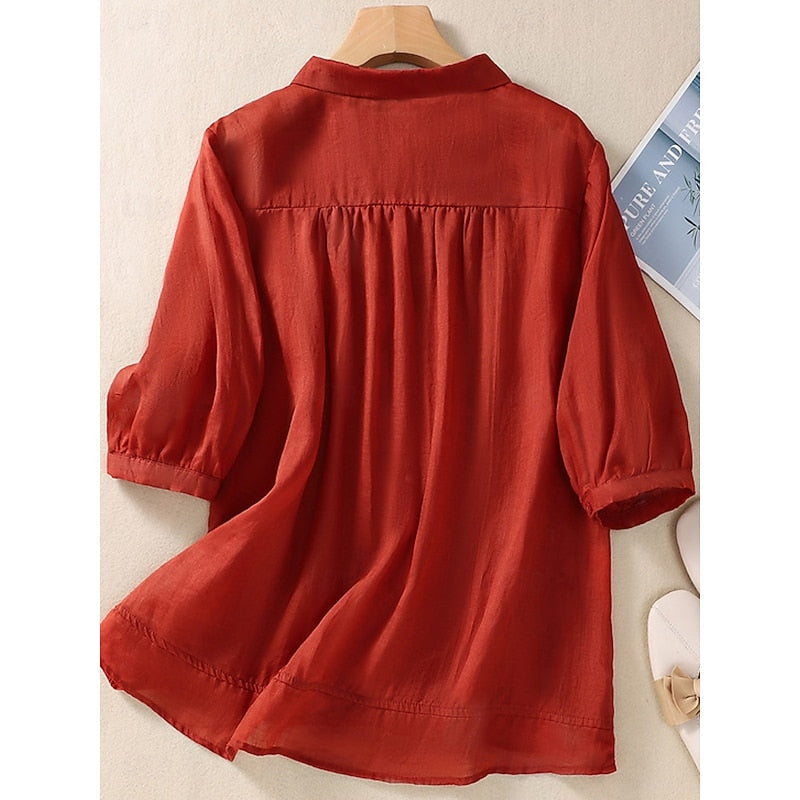 Embroidered Peter Pan Collar Blouse for Women