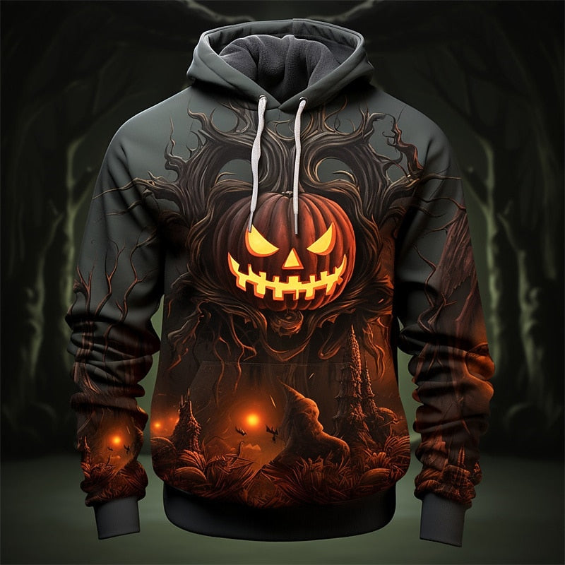 Halloween Pumpkin Graphic Hoodie for Men, Plus Size