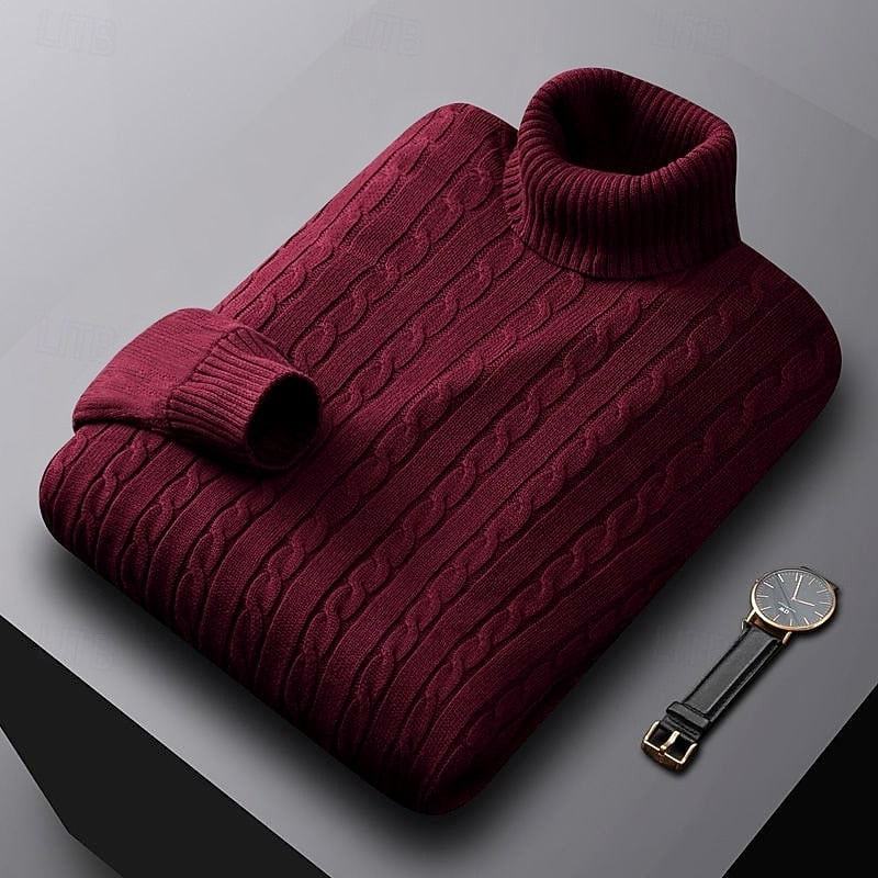 Cable Knit Turtleneck Sweater for Men, Plus Size