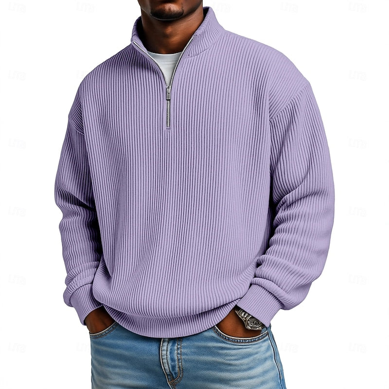 Ribbed Quarter-Zip Pullover for Men, Plus Size