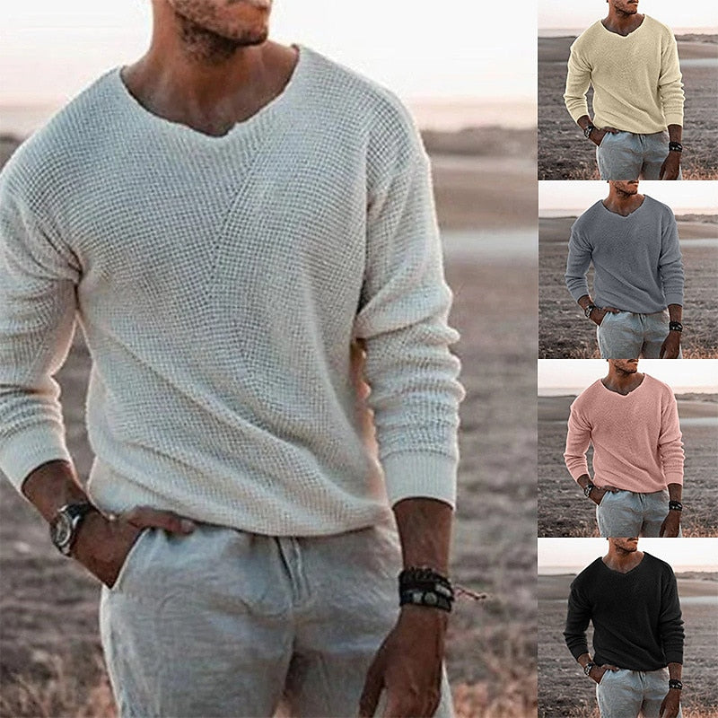 Textured V-Neck Sweater for Men, Plus Size
