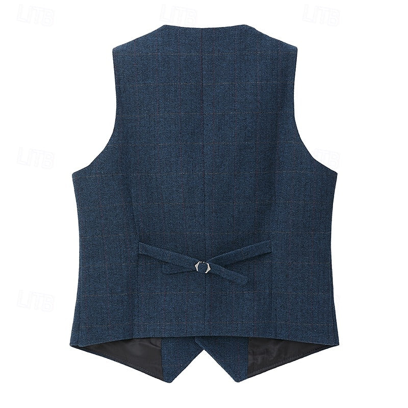 Plus Size Herringbone Tailored Waistcoat for Men