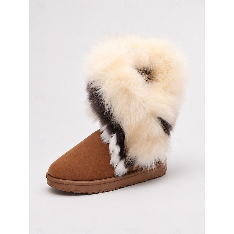 Fluffy-Trimmed Winter Boots for Women
