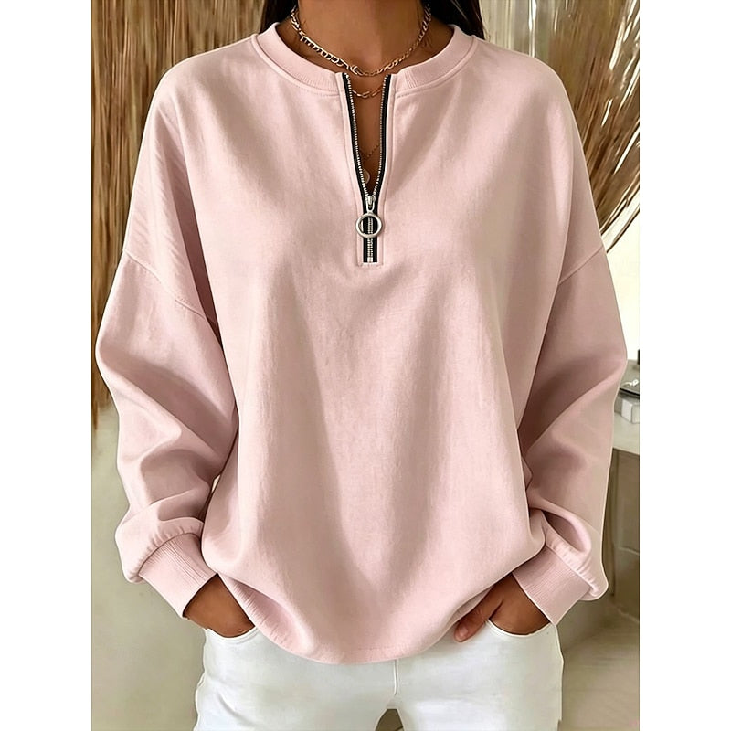 Quarter-Zip High-Neck Sweatshirt for Women, Plus Size