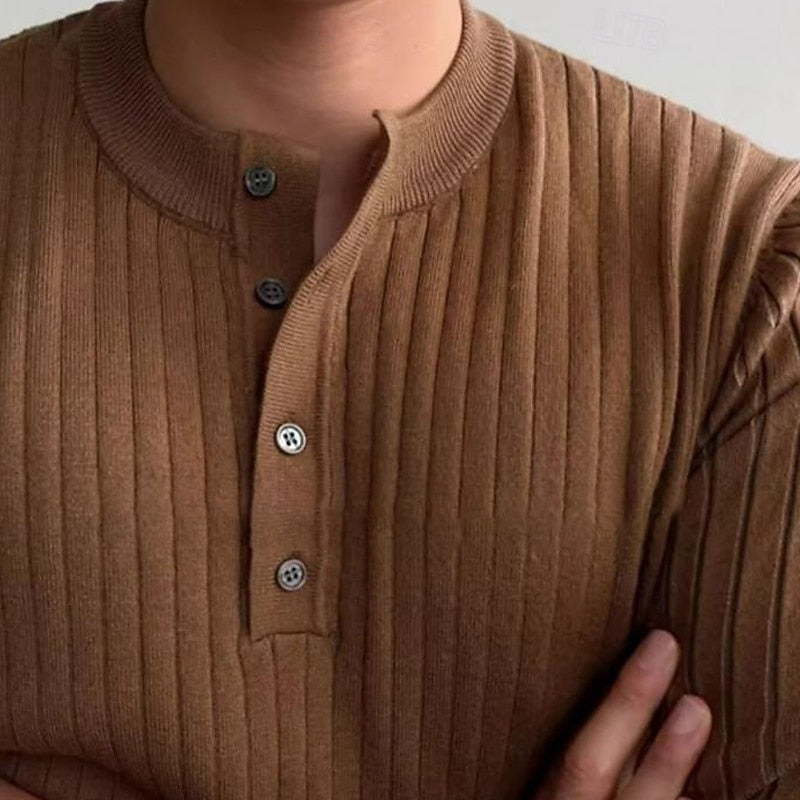 Ribbed Henley Sweater for Men