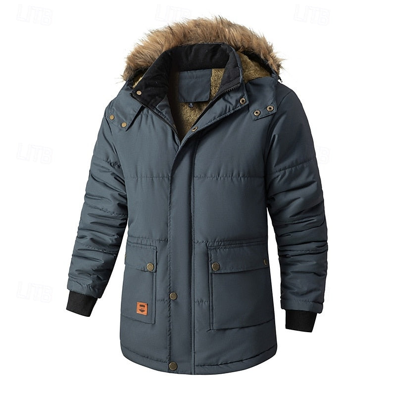 Insulated Hooded Parka for Men, Plus Size