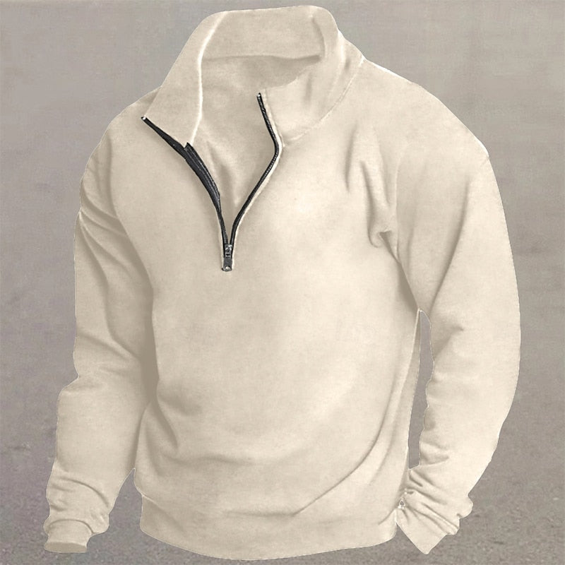 Quarter-Zip Standing Collar Pullover for Men, Plus Size
