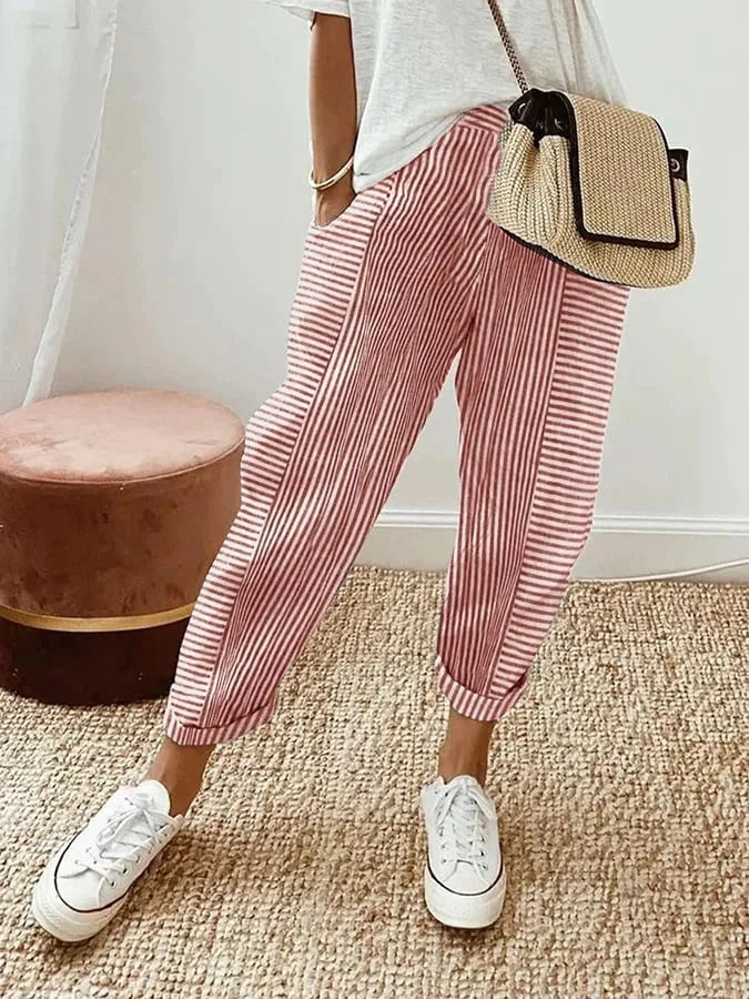 Relaxed Striped Summer Pants for Women, Plus Size
