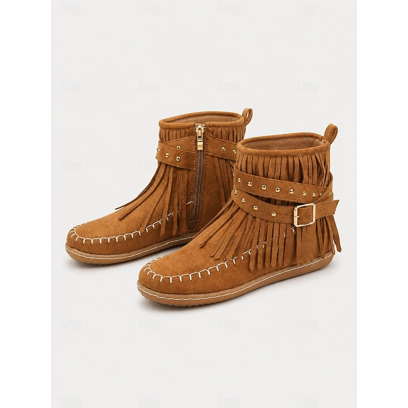 Fringe Moccasin Ankle Boots for Women