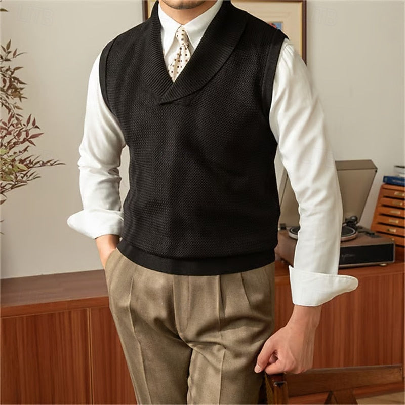 Shawl-Collar Knit Sweater Vest for Men, Plus Size