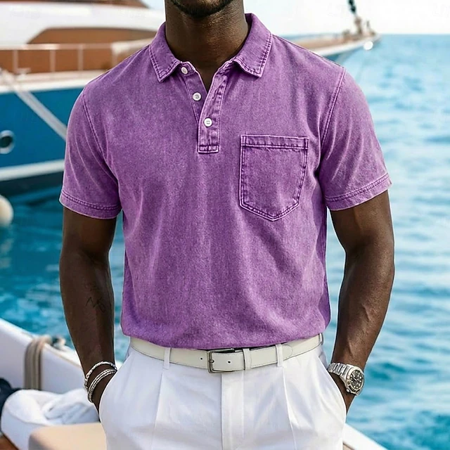 Vintage-Washed Polo Shirt for Men, Plus Size