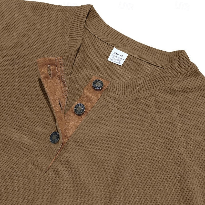 Ribbed Long Sleeve Henley Shirt for Men, Plus Size