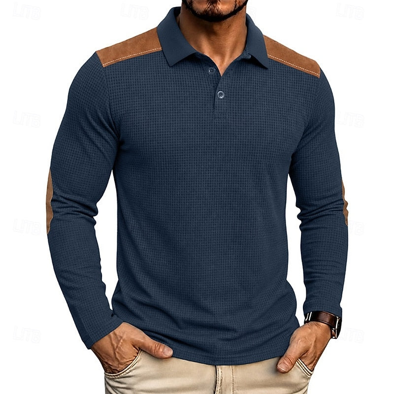 Men's Textured Colour Block Polo Shirt