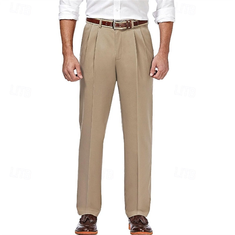 Pleated Straight-Leg Dress Trousers for Men, Plus Size