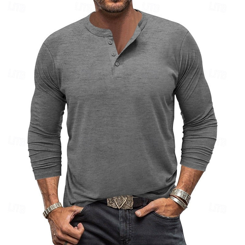 Classic Long-Sleeve Henley for Men, Plus Size