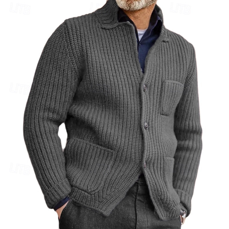 Ribbed Stand-Collar Cardigan for Men, Plus Size