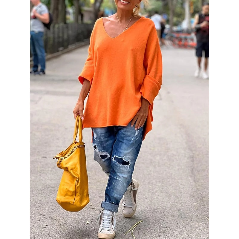 Relaxed V-Neck Pullover for Women