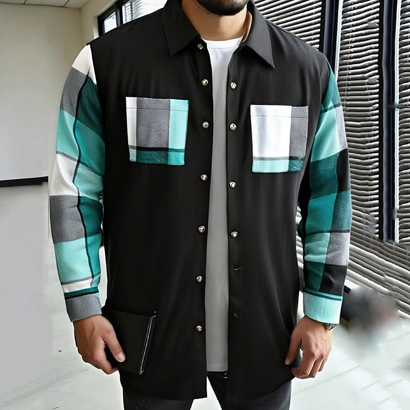 Patchwork Shirt Jacket, Men's Modern Fit
