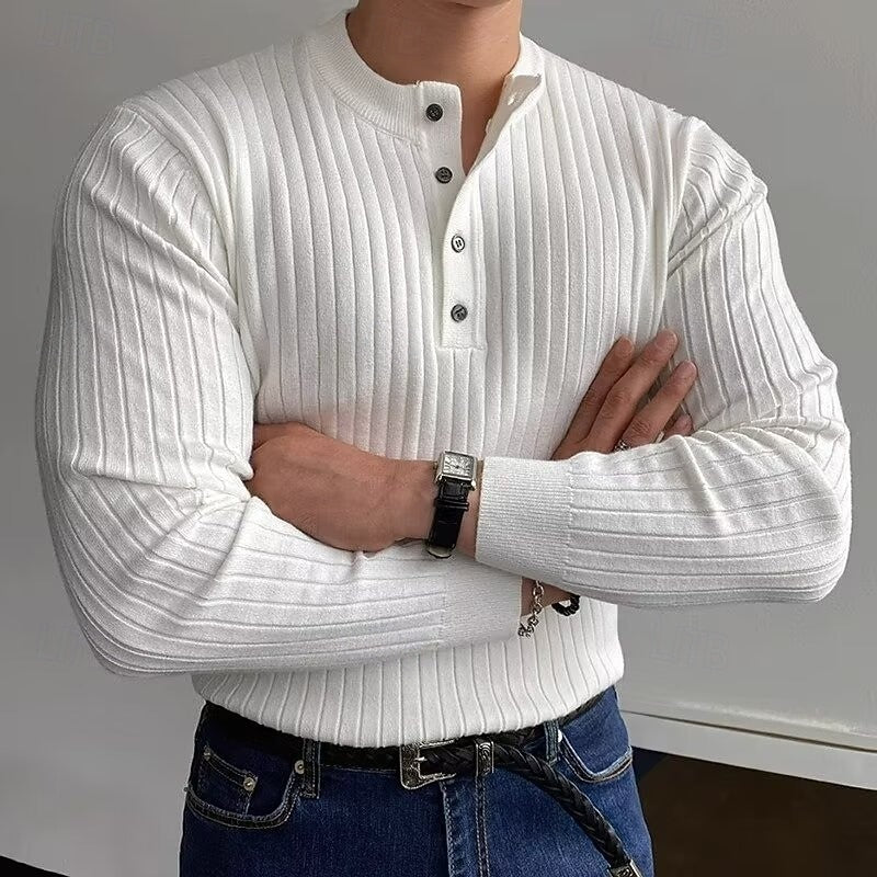 Ribbed Henley Sweater for Men