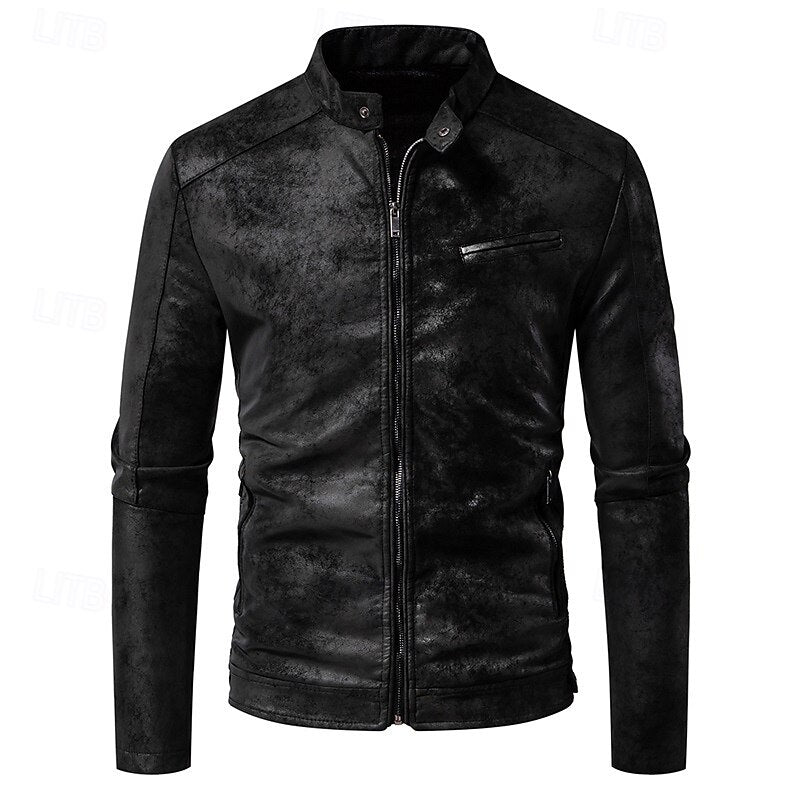 Stand-Collar Biker Jacket for Men, Classic Style