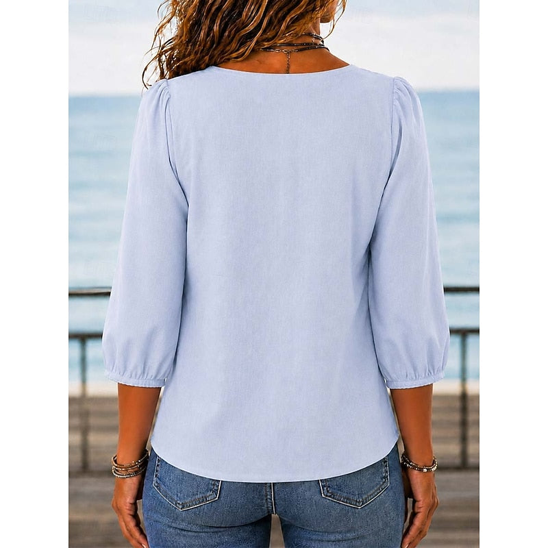 Lace-Trimmed Square Neck Blouse for Women, Plus Size