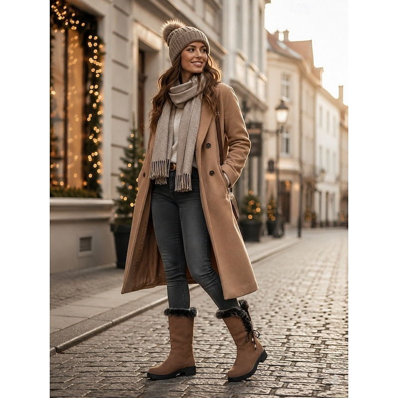 Fur-Trimmed Knee-High Winter Boots for Women