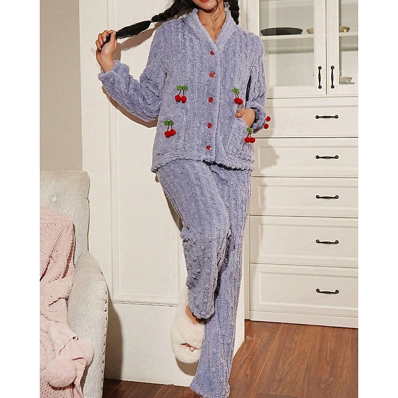 Cherry Two-Piece Set for Women, Cozy Style