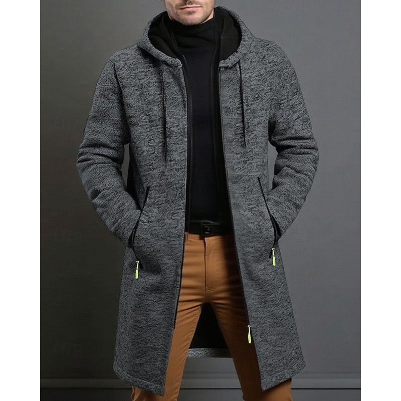 Hooded Longline Coat for Men, Plus Size