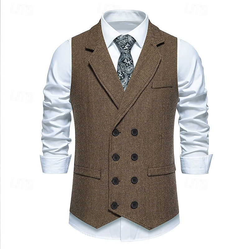 Double-Breasted Herringbone Waistcoat for Men