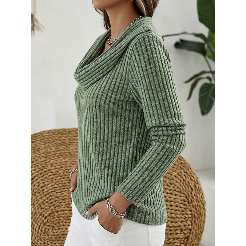Cowl-Neck Ribbed Top for Women, Plus Size