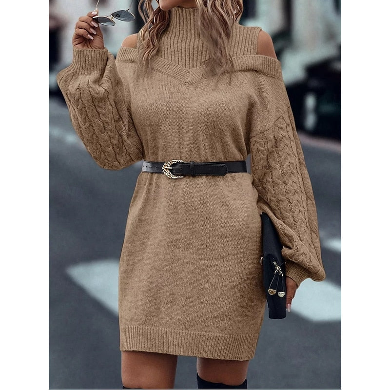 Cold-Shoulder Turtleneck Sweater Dress for Women